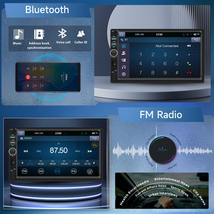 Apple Carplay Car Radio 2 Din with Android Auto Bluetooth Handsfree 7 Inch Touchscreen Car Radio with Mirror Link FM/USB/AUX/EQ/TF Steering Wheel Control + Rear View Camera Microphone Remote Control