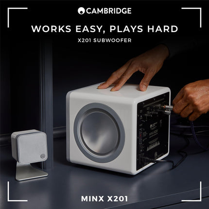 Cambridge Audio Minx X201-200-vatine aktiivsubwoofer kahe lisabasskõlari ja täielikult reguleeritava heliga - must
