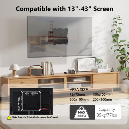 BONTEC TV seinakinnitus, pööratav ja kallutatav monitori seinakinnitus 13–43-tollistele LED/LCD/OLED-teleritele või monitoridele kuni 35 kg, max VESA 200x200 mm