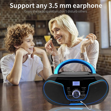 Kaasaskantav CD-mängija Boombox Bluetooth - FM-raadio, USB-sisendi ning AUX- ja kõrvaklappide portidega, 2 x 2-vatise RMS-stereosüsteemiga (LP-D02)