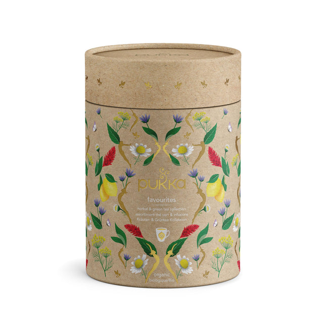Pukka tee kinkekomplekt, orgaaniline teepurk "Lemmiksitee", Manuka mesi, roheline tee, ingver, piparmünditee, teekomplekt, kingiidee, 5 sorti, 30 teekotti