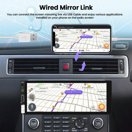 Hikity Carplay Android Auto juhtmega, 1 DIN autoraadio, 6,86-tolline ekraan, Bluetooth käed-vabad peegliühendus, puutetundliku ekraaniga autoraadio FM/EQ/USB/tagurduskaamera/mikrofoniga