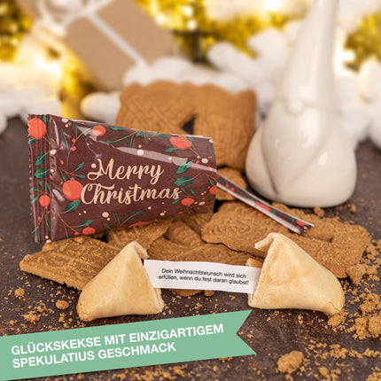 FOOD Crew 30x Christmas fortune cookies with speculatius flavor - fortune cookies - Christmas sweets - pastries individually wrapped with German sayings - vegan - Made in Germany