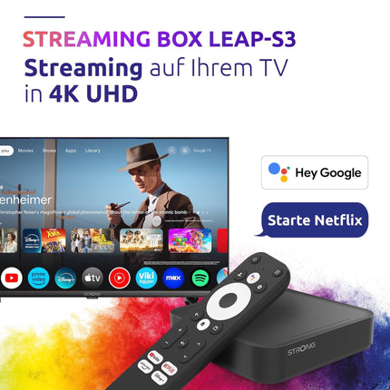 STRONG LEAP-S3 | Google TV Box Android 11-ga | 4K UHD resolutsioon | Bluetoothi ​​hääljuhtimispult ja Google Assistant | Chromecast | Google Play pood | Netflix | Prime Video | Disney+ ja palju muud.