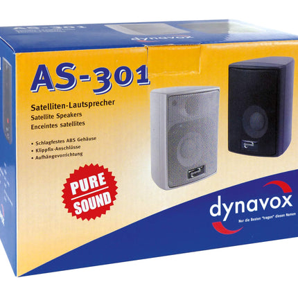 Dynavox AS-301 satelliitkõlarid, paar, kodukino või kontori jaoks, kompaktne ruumiline kõlar, seinale kinnitatav, must