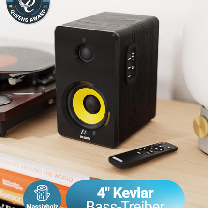 MAJORITY D40X aktiivsed riiulikõlarid | 70W 2.0 kollane Kevlar koonusega monitorkõlar | Stuudiomonitor Bluetoothiga | Riiulikõlarid optilise, RCA, USB AUX ja kaugjuhtimispuldiga