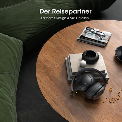 DOQAUS Bluetooth-kõrvaklapid kõrvaklappidega, 90-tunnised juhtmevabad Bluetooth-kõrvaklapid 3 EQ-režiimiga, HiFi stereo kokkupandavad juhtmevabad kõrvaklapid reisimiseks/kontorisse/mobiiltelefoni/arvuti jaoks - mustad