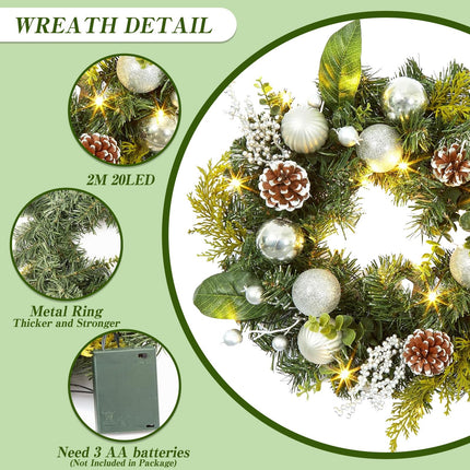 Christmas wreath, Christmas door wreath, Christmas wreath front door decoration artificial, Christmas door wreath illuminated, fireplace and wall decoration, Christmas wreath decoration, for Advent door