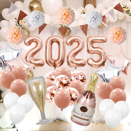 GGTTNRT uusaastaöö kaunistuskomplekt uusaastaöö kaunistus 2025 õhupallide bänner 2025 uusaastaöö peokaunistused õhupallide bänneri fototaustad head uut aastat (roosikuld)