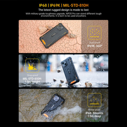 OUKITEL Android 12 Outdoor Mobile Phone Without Contract WP20 PRO, 20MP Dual Camera IP68 IP69K Rugged Smartphone, Octa Core 4GB 64GB, 6300mAh Battery, 5.93'' HD+, Dual SIM, Face Unlock, GPS NFC Black