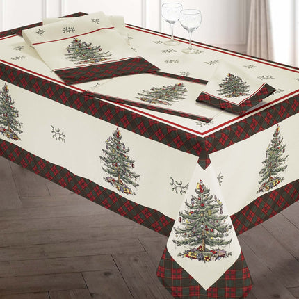 Spode Christmas Tree Tartan Fabric Tablecloth, 70" Round