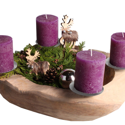 Ambientehome Advent wreath Advent bowl teak round approximately 20 - 25 cm root bowl root wood wooden bowl teak bowl decorative bowl, brown