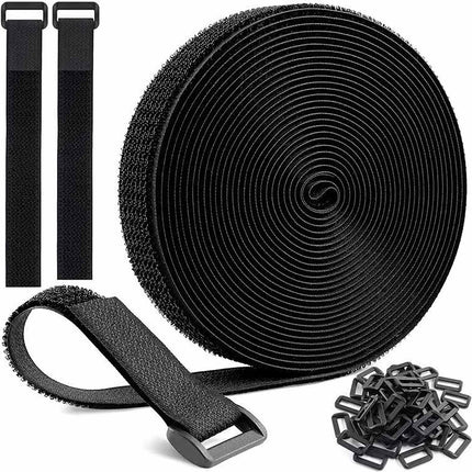 5 m adjustable cable ties with 25 buckles, free cutting length, black, reusable fastening cable ties, velcro fastening strap for cable organization, wire management,