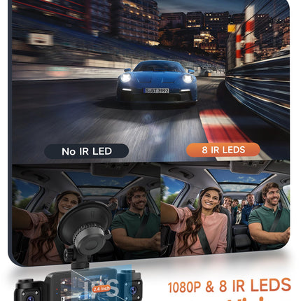 Auto videoregistraator 360°, 4 kaameraga FHD 1080P ees ja taga vasakul ja paremal, 2,4-tolline 1080P videoregistraator IR öönägemise/silmusvideo/24H parkimismonitori/G-anduri/parkimisabiga, 64 GB mälukaardiga