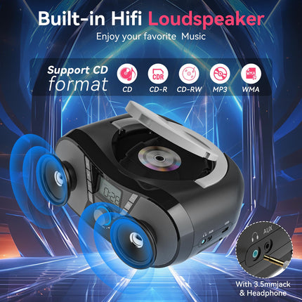 Gueray CD-mängijaga lasteraadio CD-mängijaga, kaasaskantav Boombox ekraaniga, CD-mängija Bluetooth kõlariga, CD-mängija, mälufunktsiooniga, taimeriga, USB-taasesitus, AUX-taasesitus