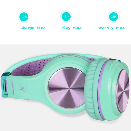 Riwbox Bluetooth kõrvaklapid, XBT-80 kokkupandavad juhtmevabad stereo kõrvaklapid mikrofoni ja helitugevuse regulaatoriga, kaabliga või ilma, arvuti/mobiiltelefonide/teleri jaoks (roheline ja lilla)