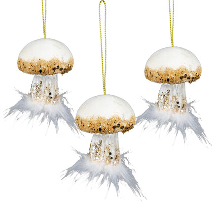 White Mushroom 6 x 7 cm – Christmas Tree Hanging Decorations Festive Decorative Ornaments Fairy Tale Theme Christmas Tree Pendant