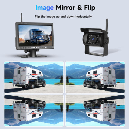 1080P HD juhtmevaba tagurduskaamera komplekt, 7-tolline LCD-ekraan kahe tahavaatekaameraga haagise, matkaauto, veoauto, auto, bussi ja isetegemise juhtjoonte jaoks, IP68 veekindel, öise nägemisega, BSD, 12V-36V