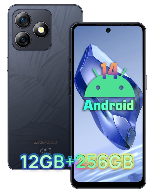 Ulefone Note 18 Pro lukustamata mobiiltelefon, 12 GB + 256 GB / 2 TB laiendatav, 64 MP + 32 MP kaameraga nutitelefon ilma lepinguta, 6,78-tolline HD+ ekraan, 5450 mAh aku, Android 14 nutitelefon, OTG/NFC/GPS/kaks SIM-kaarti - must