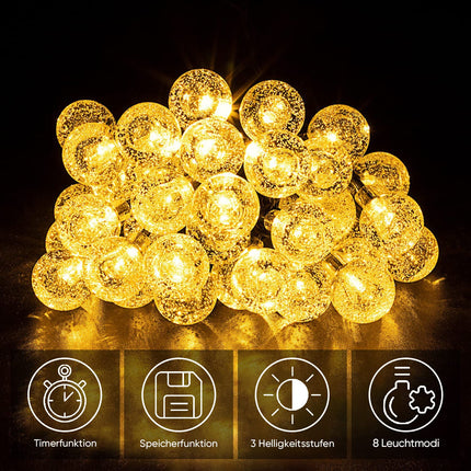 SALCAR Solar Fairy Lights Outdoor 60 LED, 15M, 8 Modes IP44 Waterproof Crystal Balls Outdoor for Garden, Patio, Balcony, Wedding - Warm White, Warm White