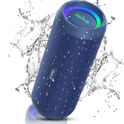 RIENOK Bluetooth Speaker with Light Bluetooth 5.3 Music Box Bass Wireless Box with IPX7 Waterproof Stereo Sound Portable (Blue, 3,600 mAh)