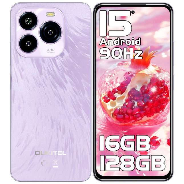 OUKITEL C65 Android 15 Handy Ohne Vertrag, 16GB+128GB/1TB Smartphone Ohne Vertrag, 6.7" HD+ 90Hz Handy Günstig, 50MP+8MP, 5150mAh Simlockfreie Handys, Dual SIM 3 Steckplatz/Fingerabdruck/3.5mm Jack