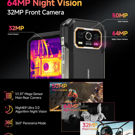 Ulefone Armor 27T Pro Outdoor Smartphone 5G Android 14 Mobile Phone 24GB + 256GB/SD-2TB 10600mAh Battery, 6.78 inch FHD+ 120Hz with Thermal Imaging Camera, 64MP + 50MP Camera, Supports 33W Fast Charging GPS/NFC/OTG