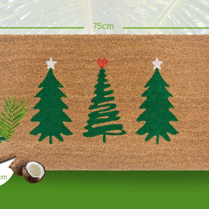 Hanse Home Coconut Doormat Christmas for Indoors - Dirt Trapper Mat Natural, Coconut Mat Christmas Trees Green, Non-Slip Doormat for Hallway, Entrance Area - 45x75cm