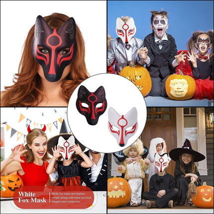 Wenrou 2 Pieces Halloween Fox Masks, Party Decorative Masks, Masquerade Costume Mask, Fox Mask, Japanese Kabuki Masks, for Carnival, Halloween, Cosplay Parties Costume Props