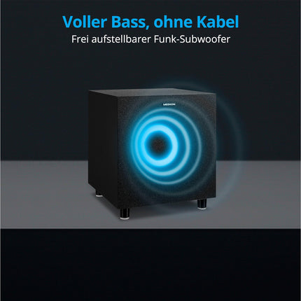 MEDION P64150 2-ühes teisendatav Bluetooth-teleri heliriba juhtmevaba subwooferiga (2.1 heliriba, 2 x 30 vatti, 60-vatine subwoofer, seinale kinnitatav, HDMI ARC CEC-ga, AUX, optiline sisend)