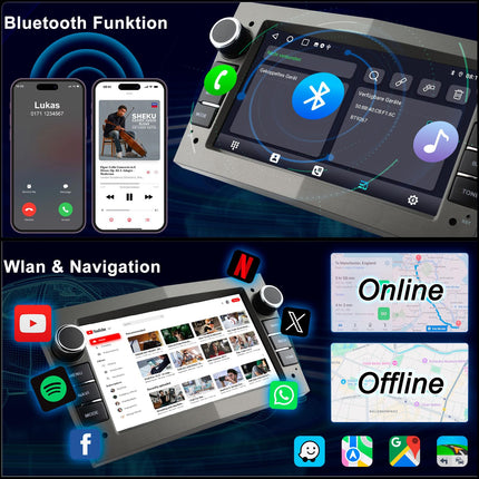 Lehwey Bluetooth-autoraadio ekraaniga Opel Corsa D, Astra J&amp;H, Insignia, Vivaro, Zafira B mudelitele, millel on navigatsioon, WLAN, FM, Carplay, Android Auto, roolil juhtimine, 2Din Android 14 Dab autoraadio 7-tolline hall