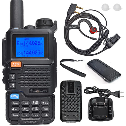HYS Quansheng UV5R-PLUS 5W kahesageduslik raadiosaatja laadija laetavate akude raadio, VHF UHF kahesuunaline raadio (G-konksuga kõrvaklapid kerge kõrvatroppide lisatarvikuga)