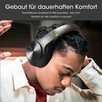 DOQAUS Bluetooth-kõrvaklapid kõrva peale, kuni 90 tundi juhtmevabad kõrvaklapid 3 ekvalaiseri režiimiga, HiFi stereo kokkupandavad peakomplektid mikrofoniga, pehmed kõrvapadjad reisimiseks/kontorisse/mobiiltelefoni/arvuti/sülearvutite jaoks, südaöömust