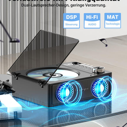 Greadio kaasaskantav CD-mängija Bluetooth 5.3-ga, 4000mAh laetav CD-mängija puldiga, HiFi heli kõlar, toetab USB, TF, AUX, LED-ekraani koju/autosse/kingituseks