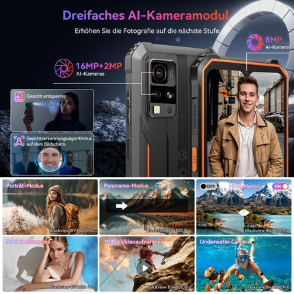 Blackview BV4800Pro Android 14 õuetelefon, 12 GB + 128 GB / 2 TB TF, Corning Gorilla 6.56" HD+, õuenutitelefon, IP69K mobiiltelefon, 16 MP + 8 MP, NFC/OTG/GPS/sõrmejäljelugeja