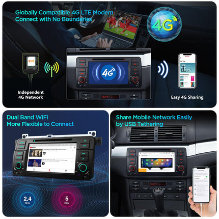XTRONS 7-tolline Android 14 autoraadio autostereo multimeediapleier Octa Core 4+64GB BMW E46 M3 jaoks sisseehitatud 4G LTE güroskoopandurid automäng AKM DSP GPS Bluetooth WiFi DVD valikuline DAB OBD TPMS DVR