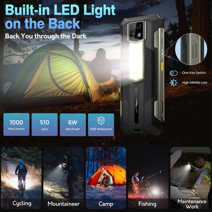 Ulefone Armor 24 õuemobiiltelefon 22000mAh 1000-luumenilise taskulambiga, Android 14 24GB + 256GB/2TB SD 64MP+64MP+16MP öönägemisega, 120Hz 6.78" FHD+ IP68 nutitelefon 4G kahe SIM-kaardiga/NFC/sõrmejäljelugejaga GPS OTG