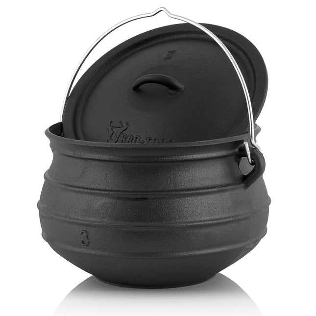 BBQ-Toro Potjie | Malmist pada Potjie #3, u. 8 liitrit | Malmist keedupott ilma jalgadeta | Lõuna-Aafrika Hollandi ahjupott | Keedupott lahtisele tulele, malmist vormiroog kaanega | Lihapott