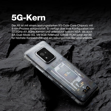 AGM X6 5G õues kasutatav nutitelefon, lukustamata, temperatuurianduriga (2024), 8GB+128GB/512GB, 6,78'' FHD+ ekraan, Android 14 vastupidav veekindel nutitelefon, 50MP+16MP, kahekordne SIM/näotuvastuse/5000mAh aku, läbipaistev