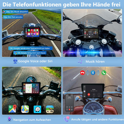 Carpuride W502 mootorratta Carplay ja Android Auto, IP67 veekindel kaasaskantav autostereo, 5-tolline IPS puuteekraan, navigatsioon/Siri mootorratastele