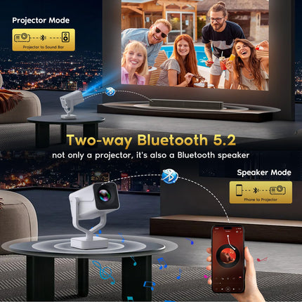 Miniprojektor Bullet-in Android OS-iga, automaatne trapetsikorrektsioon, kaasaskantav kodukino projektor, Full HD 1080P tugi, Bluetooth WiFi6, kaasaskantav nutikas videoprojektor telefoni/teleripulga/õue/sülearvuti jaoks