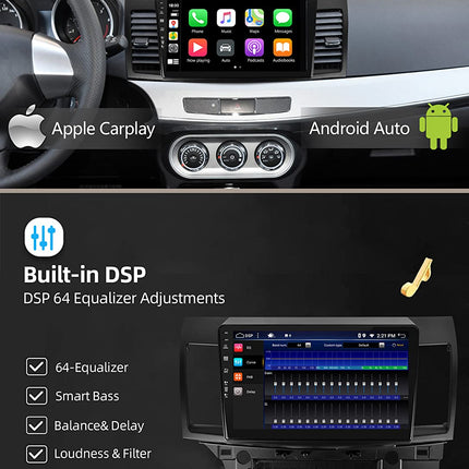 YUNTX [4GB+64GB] Android 14 autoraadio Mitsubishi Lancerile (2008-2016) - [sisseehitatud CarPlay/Android Auto/DSP/GPS] - 10.1" IPS 2.5D kaamera + mikrofon - DAB/peegliühendus/Bluetooth 5.0/360 kaamera/roolijuhtimine