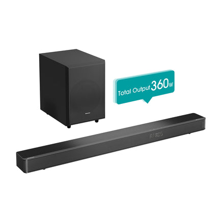 Hisense AX3120G 3.1.2 heliriba juhtmevaba subwooferiga, 360W, Dolby Digital Plus, Dolby Atmos, Bluetooth, HDMI eARC/optiline/AUX/USB, must (2024)
