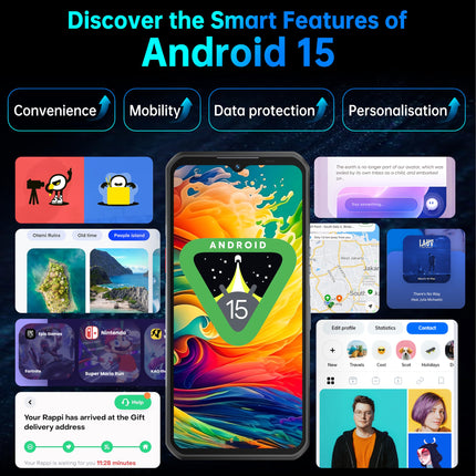 OUKITEL WP55 Android 15, lepinguta õuetelefon - 11000mAh õuenutitelefon 5G 36GB+256GB/2TB veekindel mobiiltelefon, 6,6" FHD+ ehitusplatsi telefon, 108MP+32MP kaamera, kahekordne 5G SIM/IP68/NFC/Face ID must