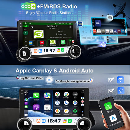 URVOLAX autoraadio ekraaniga Android 13, 10,1-tolline 1 DIN DAB+ Android Auto raadio Apple Carplay ekraan puutetundliku ekraaniga navigatsiooniga Bluetooth 5.4, juhtmevaba automäng nuppudega Mirrorlink FM RDS SWC EQ