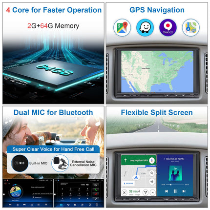 Double Din Android Radio with Wireless CarPlay &amp; Wireless Android Auto, Car Radio with Navigation 7 Inch Screen, Car Radio Touch Display with Bluetooth, AM/FM/RDS, AUX/SWC…