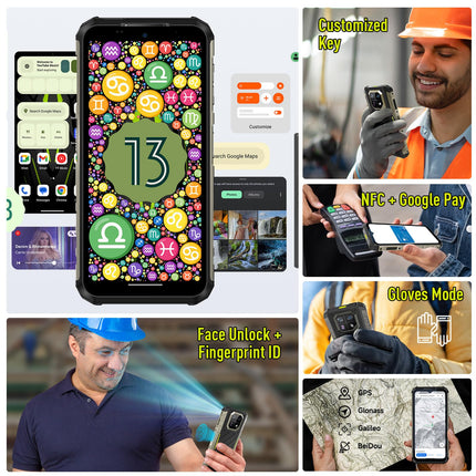 Ulefone Armor 22 (16GB+128GB) Outdoor Mobile Phone Without Contract, Android 14 6.58" FHD+ 120Hz 64MP+64MP Night Vision 6600mAh 33W 4G Dual SIM 5G WIFI/OTG/NFC/GPS/IP69K Construction Site Phone (Green)