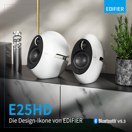 Edifier E25HD Bluetooth kõlarikomplekt – 74 vatti – suurepärane helikvaliteet bassrefleksmembraaniga – LDAC tehnoloogia – Bluetooth 5.3 – elegantne disain – optilised + Aux ühendused – valge