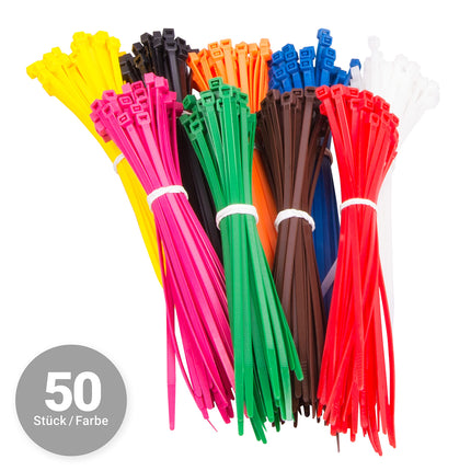 GRIP Eventbasics cable tie set, 450 pieces (50 pieces/color) 4.8 x 200 mm, nylon-polyamide, self-extinguishing, colors: black, white, yellow, orange, red, pink, green, blue, and brown