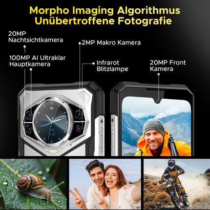 DOOGEE S200 Outdoor Handy Ohne Vertrag 5G, 10100mAh Outdoor Smartphone Android 14, 32GB+256GB Baustellenhandy, 1.32" AMOLED Heckdisplay 6.72” FHD+ 120Hz, 100MP+20MP, IP68/ Fingerabdruck/Dual SIM/NFC